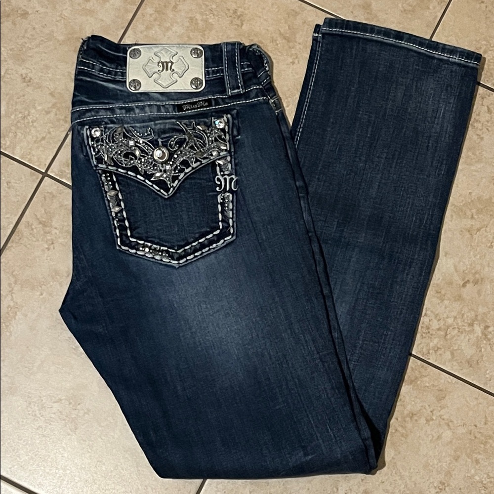 Miss Me Dark Blue Boot Cut Jeans with Embellishments